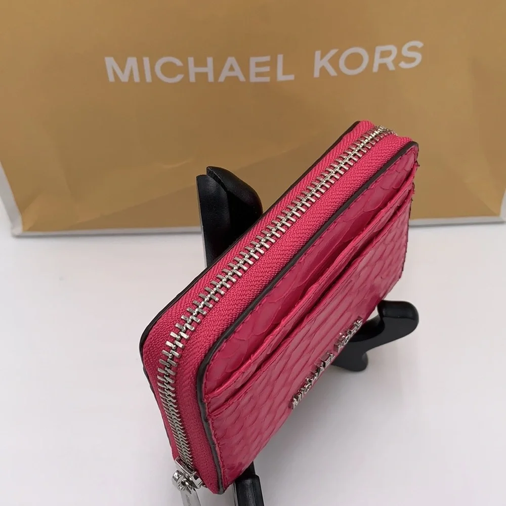 MICHAEL KORS MEDIUM ZIP AROUND CARD CASE WALLET ELECTRIC PINK COLOR